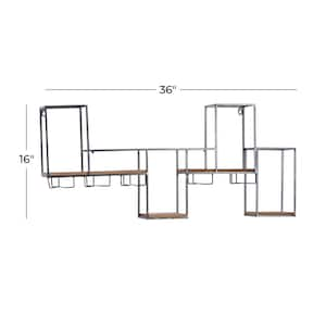 6- Bottle Black Geometric Wall Wine Rack with 5 Glass Holder Slots