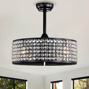 20.67 in. Indoor Black Crystal Cage Ceiling Fan with Light and Remote, Bulb not included
