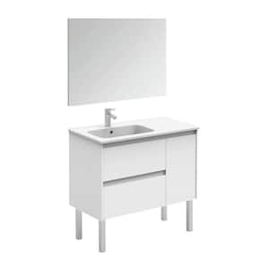 Ambra 35.6 in. W x 18.1 in. D x 22.3 in. H Single Sink Bath Vanity in Matte White with White Ceramic Top and Mirror