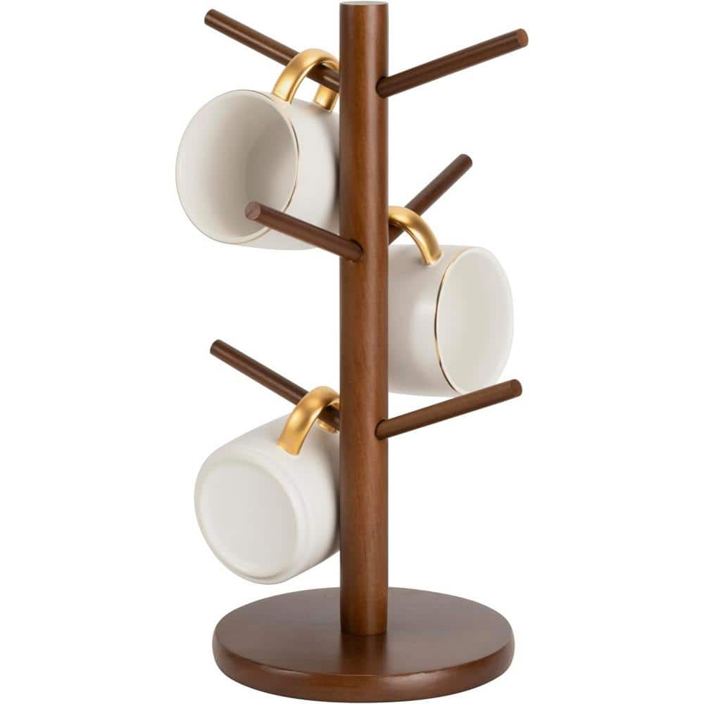 Mug and Coffee Cup Holder Tree with 6 Hooks in Brown