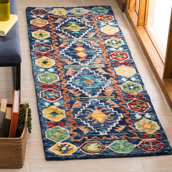 Aspen 2 ft. x 15 ft. Navy/Gold Geometric Runner Rug