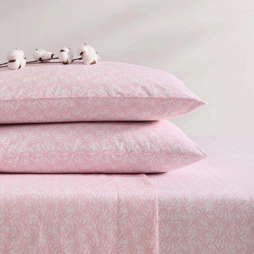 King Pink Cotton Percale Printed Sheet Set