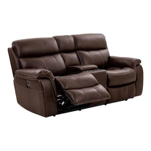 Ahmed 77 in. Brown Leather 2-Seater Power Loveseat with Armrests