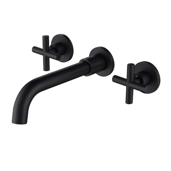 Satico Double Cross Handles Wall Mounted Bathroom Faucet in Matte Black