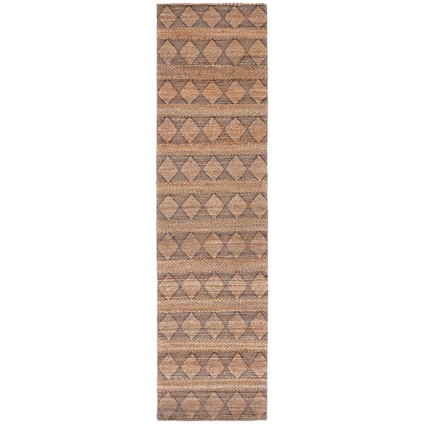 SAFAVIEH Natural Fiber Natural/Black 2 ft. x 9 ft. Abstract Striped Runner Rug