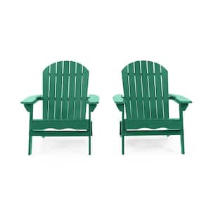 Obadiah Dark Green Folding Wood Outdoor Patio Adirondack Chair (2-Pack)