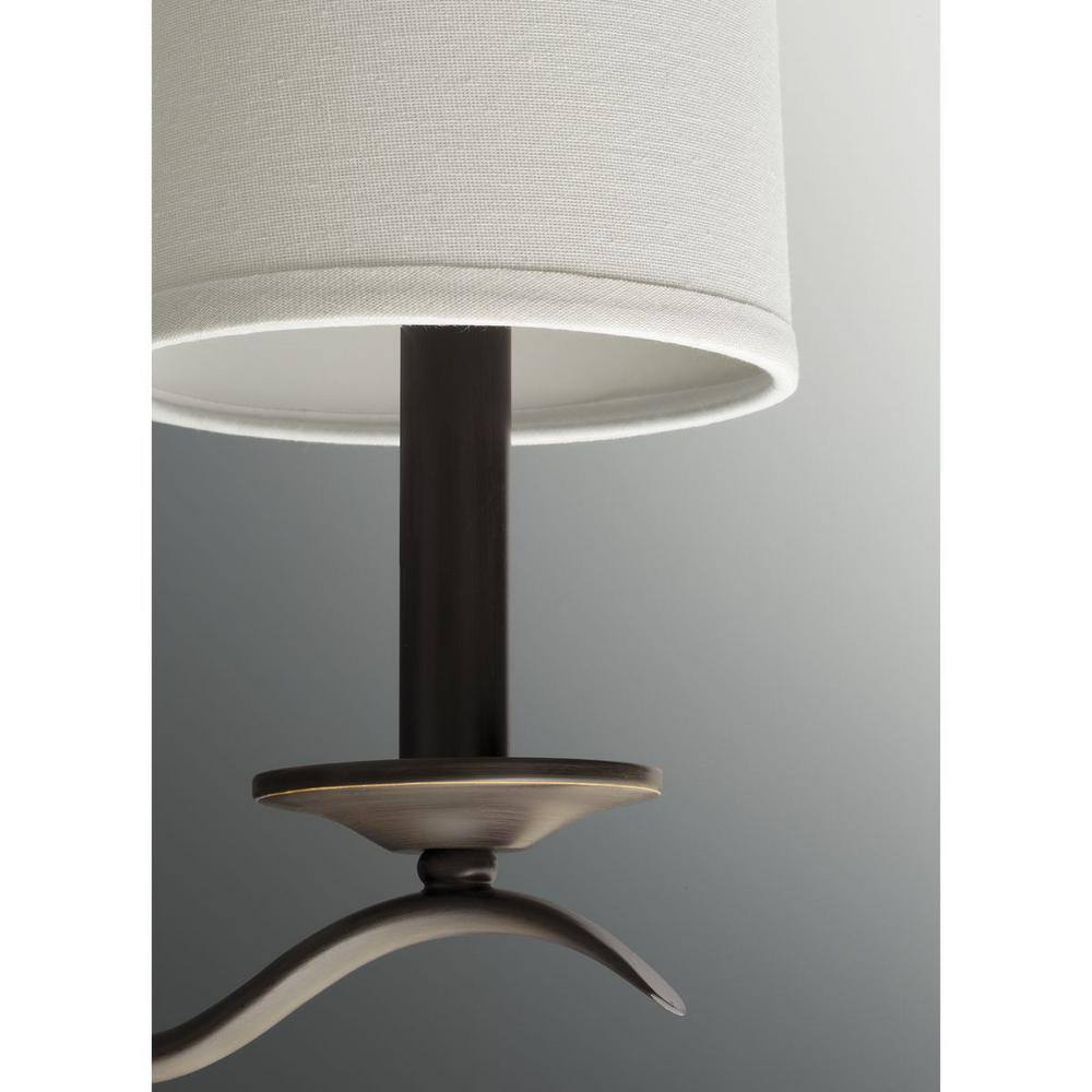 Antique Bronze 6-Light Chandelier with Off-White Linen Shades
