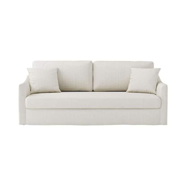 JAYDEN CREATION Wilfried 80.7 in. Modern Slipcovered Sofa With Removable Seat And Back Cushions-WHITE