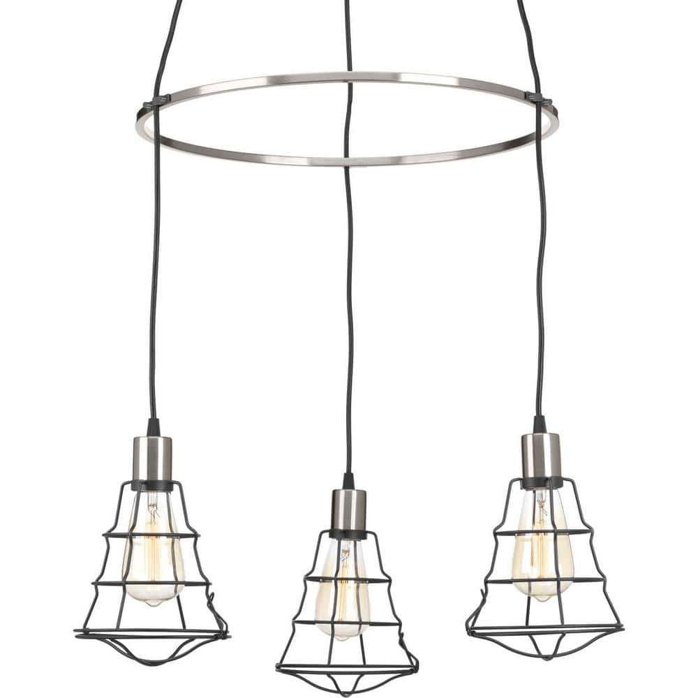 Graphite Black Industrial Three-Light Cage Chandelier