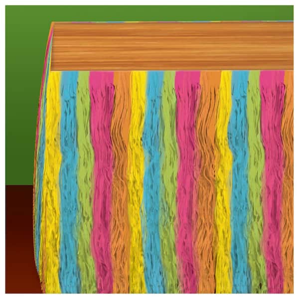 Amscan Summer 9 ft. x 29 in. Luau Multi-Color Neon Fringe Table Skirt (2-Pack)