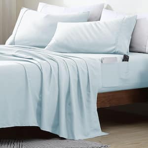 Twin XL Size Microfiber Sheet Set with 8 in. Double Storage Side Pockets, Aqua
