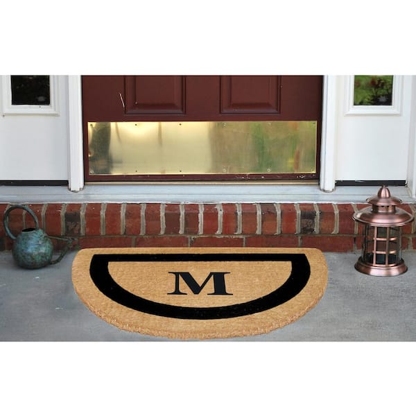 Heavy Duty Brown 22 in. x 36 in. Coco Single Picture Frame Monogrammed M Indoor Outdoor Door Mat
