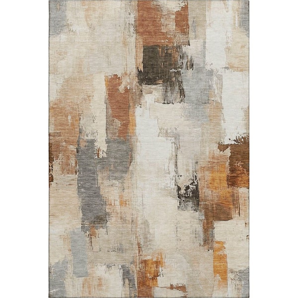Mayfield Premium Machine Washable Abstract AMF1967 Ivory 3 ft. x 5 ft. Area Rug