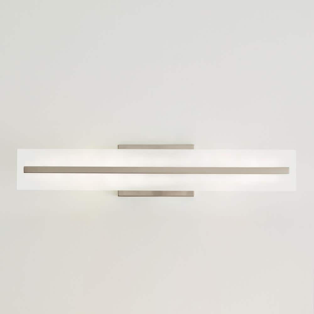 Modern Brushed Nickel 2-Light Bath Vanity with Satin Etched Glass