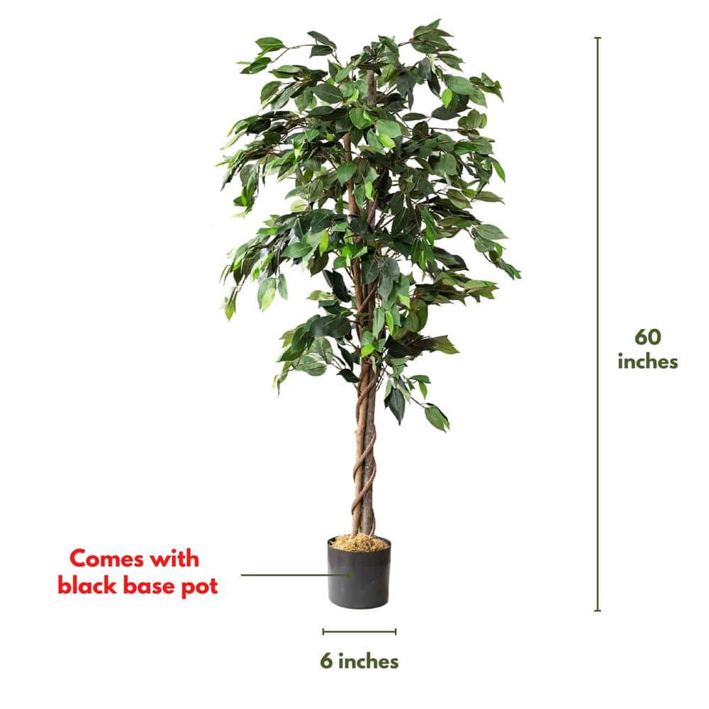 72" Tall Artificial Ficus Silk Tree in Black Pot