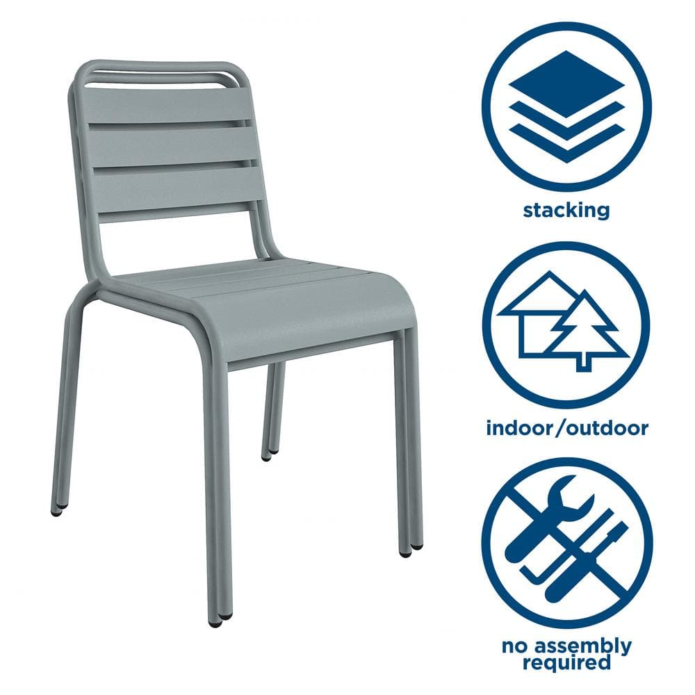 Light Gray Steel Armless Stacking Patio Dining Chairs, Pair