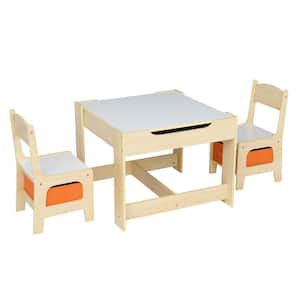 3-Pieces Square Wood Top White Kids Table Set