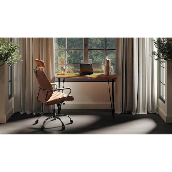 NADAAL STUDIOS Rine Leather Adjustable Height Ergonomic Executive Swivel Chair in Orange with Padded Arms