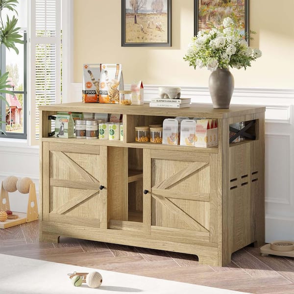 Brown 2-Door Pantry Cabinet, Farmhouse Indoor Cat House End Table