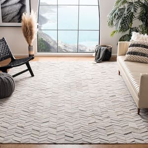 Studio Leather Ivory Grey 8 ft. x 10 ft. Geomtric Striped Area Rug