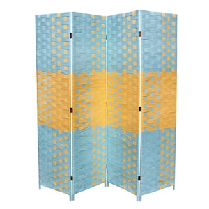 Beach Blue/Natural Paper Straw Weave 4 - -Panel Screen On 2 in. H Legs, Handcrafted Room Divider