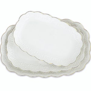 White Oval 14/12/10 in. Ceramic Serving Platter Set with Golden Rim, Entertaining Serving Dishes (Set of 3)