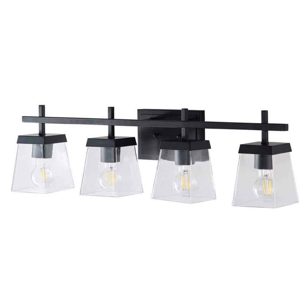 30.51 in. 4-Light Matte Black Bathroom Vanity Light Over Mirror with Clear Glass Shades price history on PriceWatchPro
