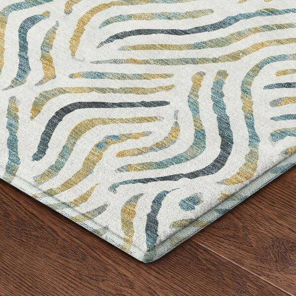 Mayfield Premium Machine Washable Abstract AMF2474 Ivory 9 ft. x 12 ft. Area Rug