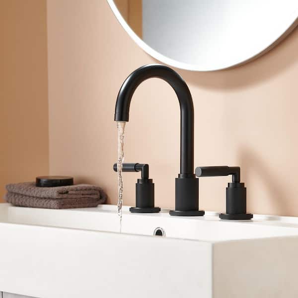 8 in. Widespread Double Handle 3 Hole Brass Bathroom Faucet in Matte Black