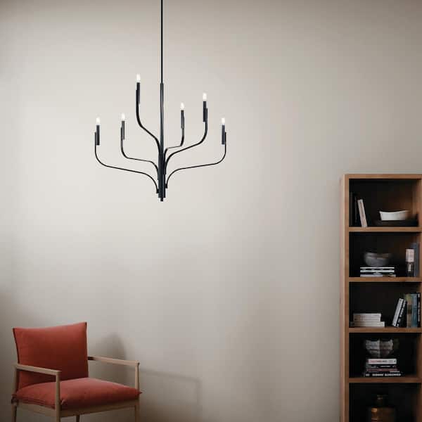 Livadia 36.25 in. 6-Light Black Modern Candle Chandelier for Dining Room