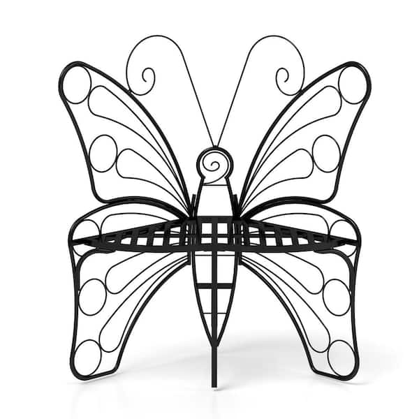 Unbranded Black 2-Person Butterfly Cast Metal Outdoor Bench, Patio Seat Bench Outdoor Loveseat for Garden, Yard, Park, Entryway