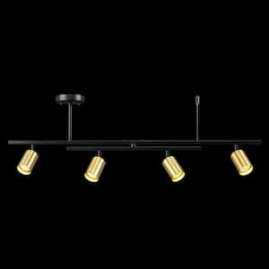 West 3.48 ft. 4-Light Matte Black Flexible Track Lighting Kit with Matte Brass Track Heads and Center Swivel Bar