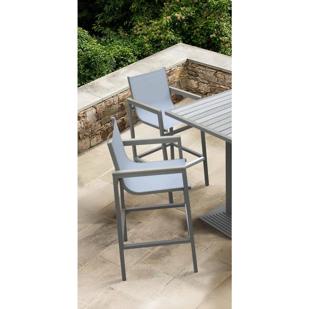 Marina Aluminum Outdoor Bar Stool with Grey Accent Arms