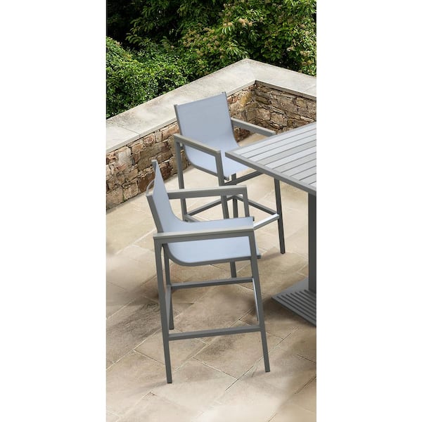 Armen Living Marina Aluminum Outdoor Bar Stool with Grey Accent Arms