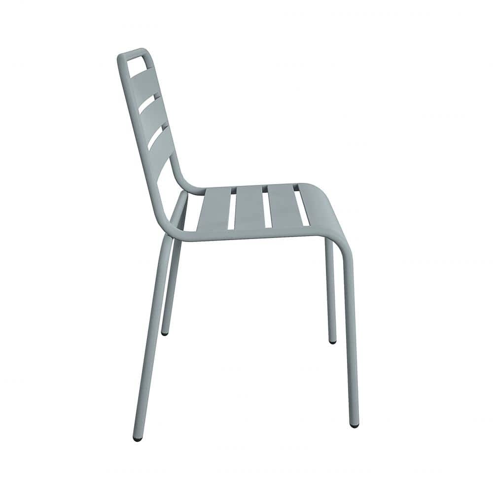 Light Gray Steel Armless Stacking Patio Dining Chairs, Pair