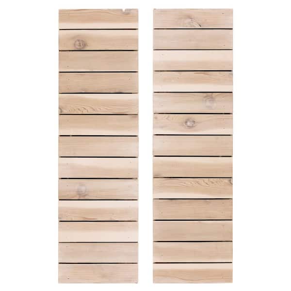 Dogberry Collections 14 in. x 42 in. Horizontal Slat Whitewash Board and Batten Shutters Pair