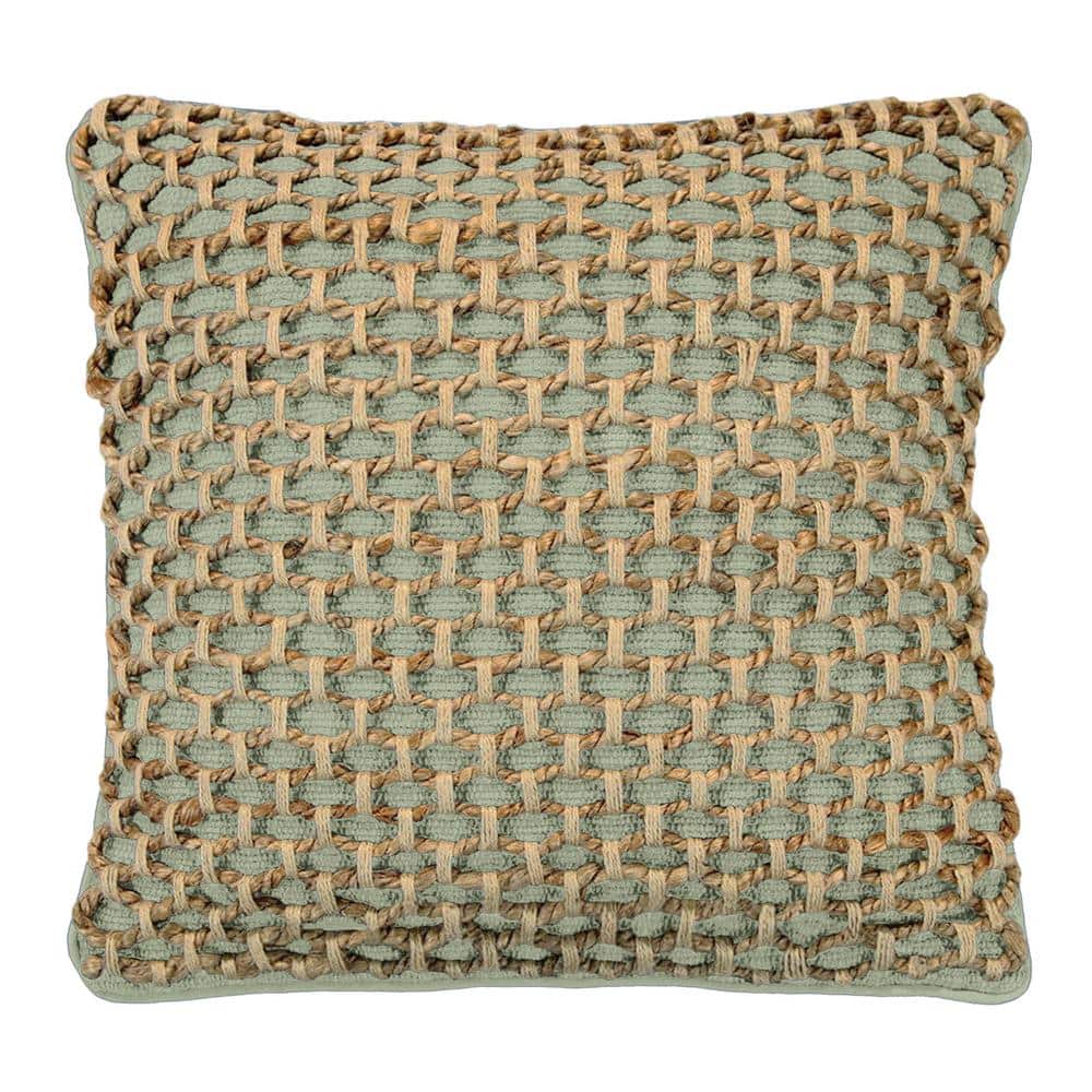 Jada Geometric Sage Green 20 in. x 20 in. Braided Jute Decorative Throw Pil