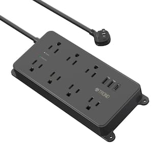 Heavy-Duty Mountable 7-Outlet Power Strip Surge Protector with 3 USB Ports and 5 ft. Extension Cord in Black