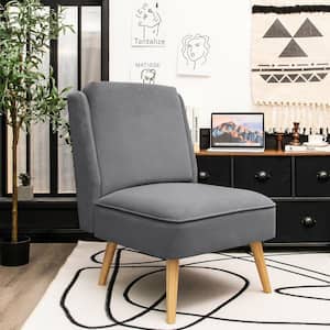 Grey Velvet Accent Chair Single Sofa Chair Leisure Chair with Wood Frame
