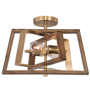 Dunning 16-in W Brass and Chestnut MCM Transitional Semi Flush Mount Ceiling Light