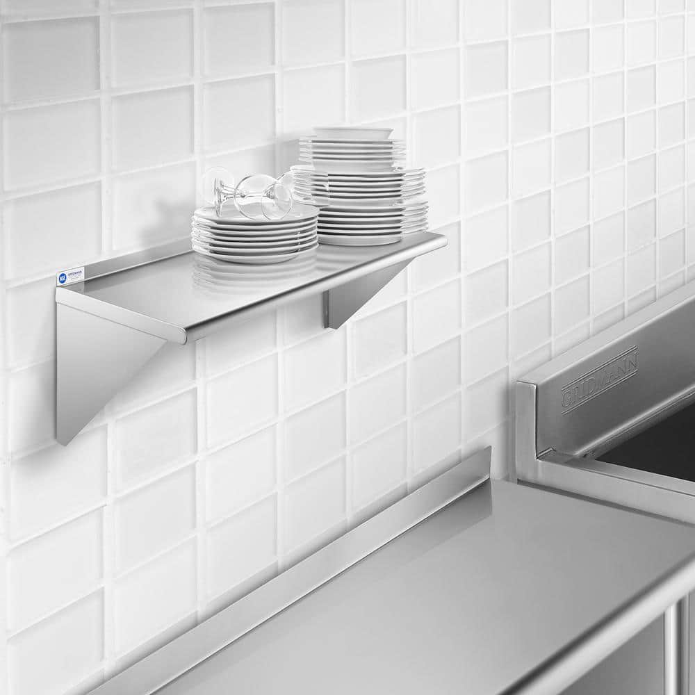 36" Stainless Steel Wall-Mount Shelf with Backsplash