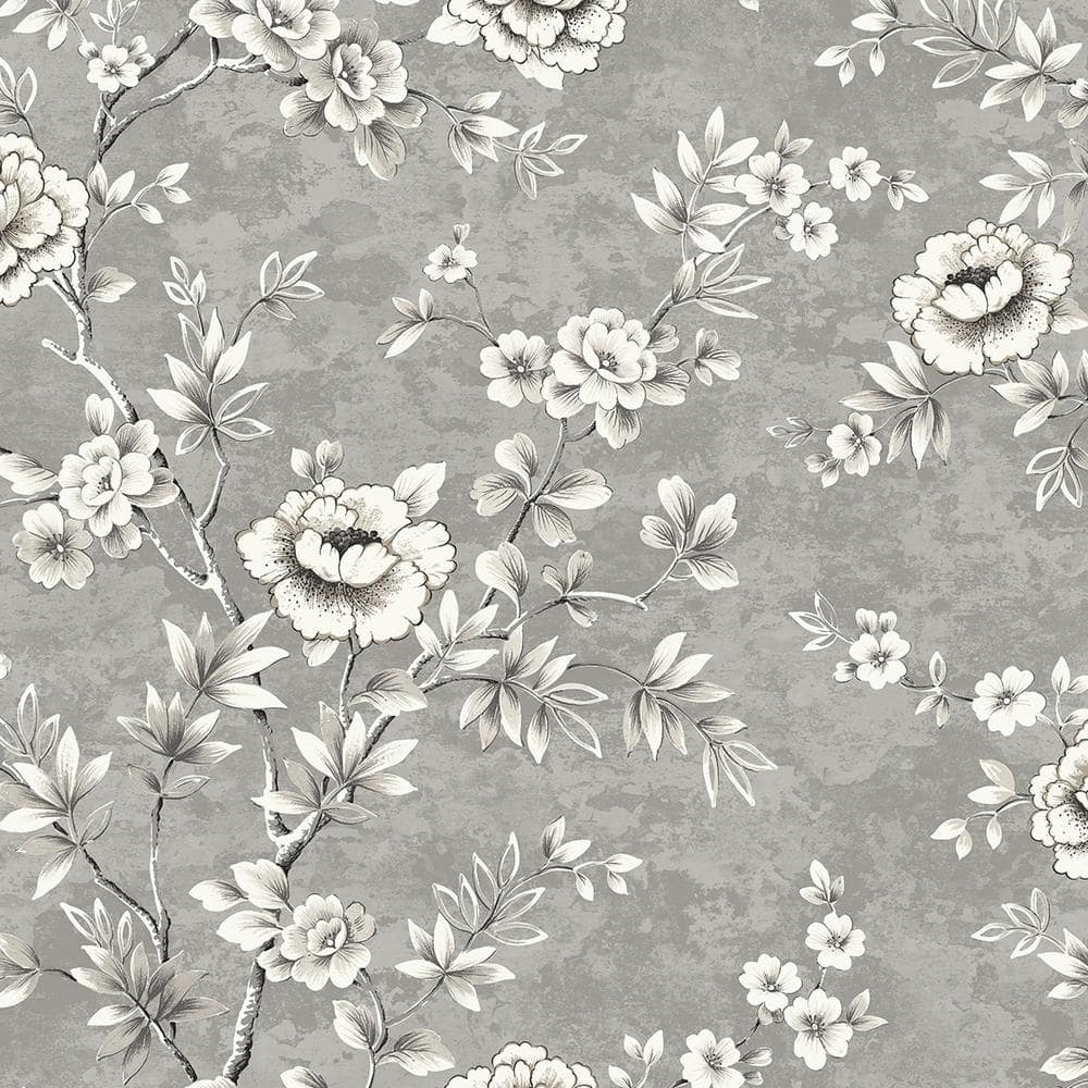 Seabrook Designs 60.75 sq. ft. Metallic Graystone Bissette Floral Trail
