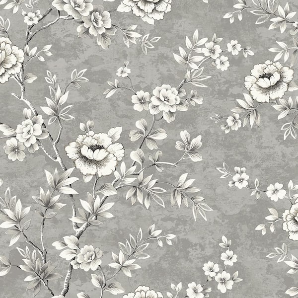 Seabrook Designs 60.75 sq. ft. Metallic Graystone Bissette Floral Trail Unpasted Paper Wallpaper Roll