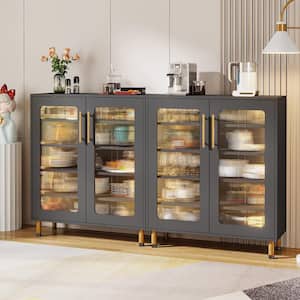 Ahlivia Gray Wood 31.5 in. Sideboard Buffet Cabinet with Doors and LED Light