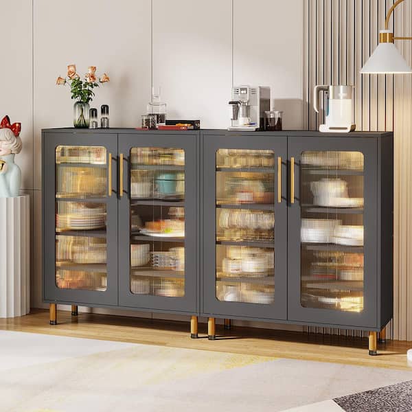 BYBLIGHT Ahlivia Gray Wood 31.5 in. Sideboard Buffet Cabinet with Doors and LED Light