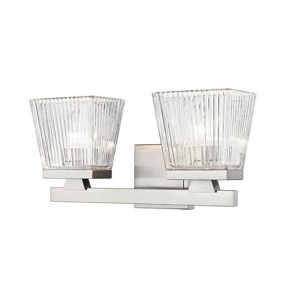 Unbranded Astor 16 in 2-Light Brushed Nickel Vanity with Clear Glass Shades