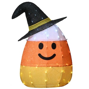 35 in. Pre-Lit Candy Corn Witch with 80 LED Lights