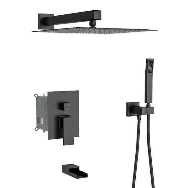 Tahanbath 1-spray 10 in. Ceiling Mount 1.8 GPM Dual Shower Head and Handheld Shower Head in Matte Black