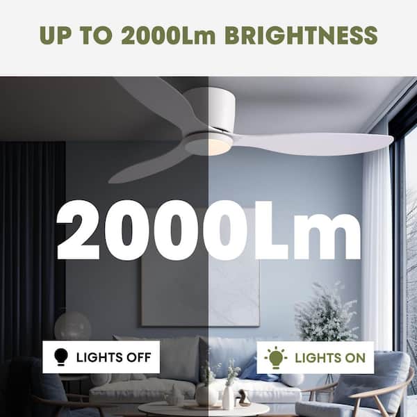 52 in. Smart Indoor White Low Profile 3 Blades Ceiling Fans with Dimmable Led Lights with Remote Included