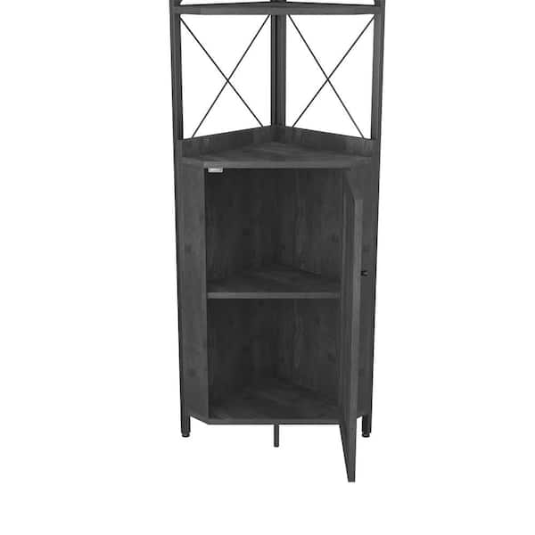 Mieres Industrial Style Rustic Gray 4-Tier Wooden Corner Shelf, Free Standing Corner Storage Cabinet for Living Room